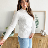 Long Sleeve Mock Neck Cable Sweater