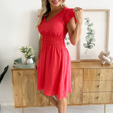 V-Neck Ruffle Sleeve Mini Dress
