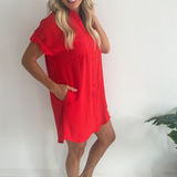 Drop Shoulder Button Up Woven Shirt Dress