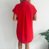 Drop Shoulder Button Up Woven Shirt Dress