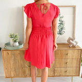 V-Neck Ruffle Sleeve Mini Dress