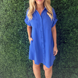 Drop Shoulder Button Up Woven Shirt Dress