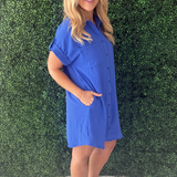 Drop Shoulder Button Up Woven Shirt Dress