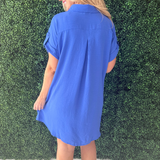 Drop Shoulder Button Up Woven Shirt Dress