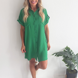 Drop Shoulder Button Up Woven Shirt Dress