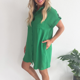 Drop Shoulder Button Up Woven Shirt Dress