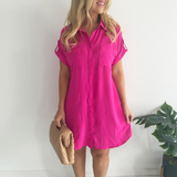Drop Shoulder Button Up Woven Shirt Dress