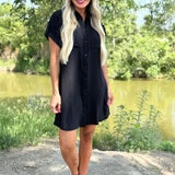 Drop Shoulder Button Up Woven Shirt Dress