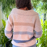 Striped Ribbed Wide Collar with V Slit Sweater