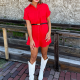 Drop Shoulder Button Up Woven Shirt Dress