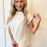 Short Sleeve Boat Neck Knot Front Knit Top