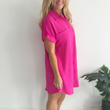 Drop Shoulder Button Up Woven Shirt Dress