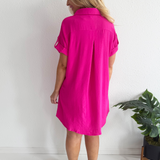 Drop Shoulder Button Up Woven Shirt Dress