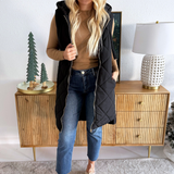 Quilted Puffer Long Hoodie Vest