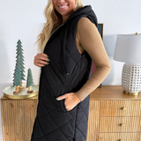 Quilted Puffer Long Hoodie Vest