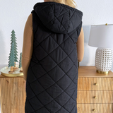 Quilted Puffer Long Hoodie Vest