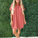Drop Shoulder Button Up Woven Shirt Dress
