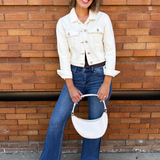 Elastic Back Denim Trucker with Chest Pocket