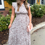 Ruffled Short Sleeve Woven Print Maxi Dress