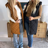 Quilted Puffer Long Hoodie Vest
