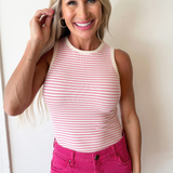 Round Neck Sleeveless Stripe Bodysuit