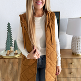 Quilted Puffer Long Hoodie Vest