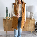 Quilted Puffer Long Hoodie Vest