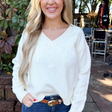 V Neck Flower Embrordery Sweater