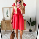 V-Neck Ruffle Sleeve Mini Dress