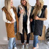 Quilted Puffer Long Hoodie Vest