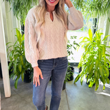 Long Sleeve Collar Cable Knit Sweater