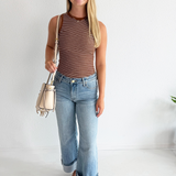 Round Neck Sleeveless Stripe Bodysuit