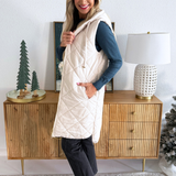 Quilted Puffer Long Hoodie Vest