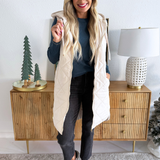 Quilted Puffer Long Hoodie Vest