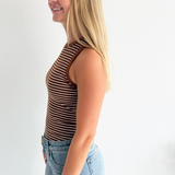 Round Neck Sleeveless Stripe Bodysuit
