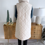 Quilted Puffer Long Hoodie Vest