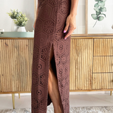 Tile Crochet Lace Maxi Skirt with Side Slit