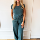 Mineral Washed Short Sleeve Wrap Top