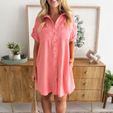 Drop Shoulder Button Up Woven Shirt Dress