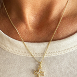 14K Gold Plated Rhinestone Cross Pendant Necklace