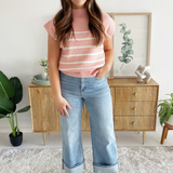 Drop Shoulder Mock Neck Striped Sweater Top