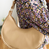 Aria Whipstitch Crescent Shoulder Bag