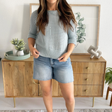 3/4 Sleeve Open Stitch Hi-Low Sweater