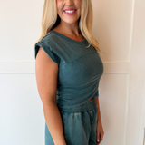 Mineral Washed Short Sleeve Wrap Top