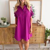 Drop Shoulder Button Up Woven Shirt Dress