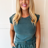 Mineral Washed Short Sleeve Wrap Top