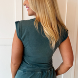 Mineral Washed Short Sleeve Wrap Top