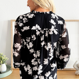 Long Sleeve Popover Shirred Woven Blouse