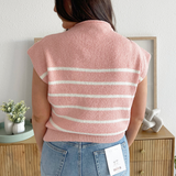Drop Shoulder Mock Neck Striped Sweater Top