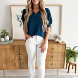 Solid Puffed Short Sleeve Top